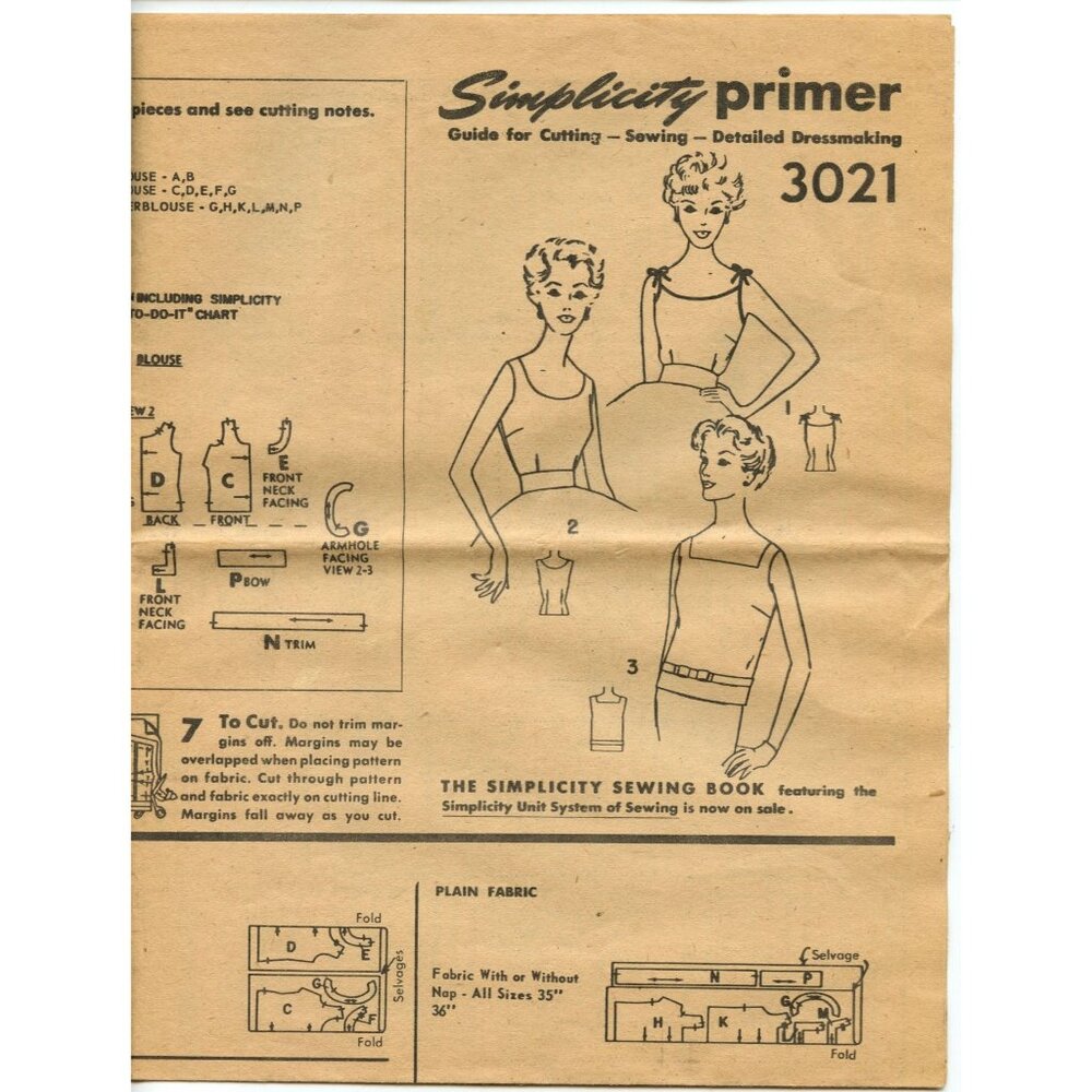 Vintage Simplicity 3021 Sewing Pattern Misses Sleeveless Blouses Size 16 Bust 36 - Picture 3 of 4